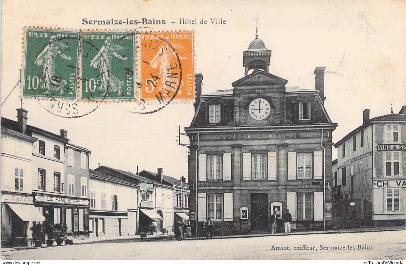 CPA France - Marne - Sermaize Les Bains - Hôtel De Ville - Amiot - Oblitérée 9 Janvier 1924 Marne - Horloge - Sermaize-les-Bains