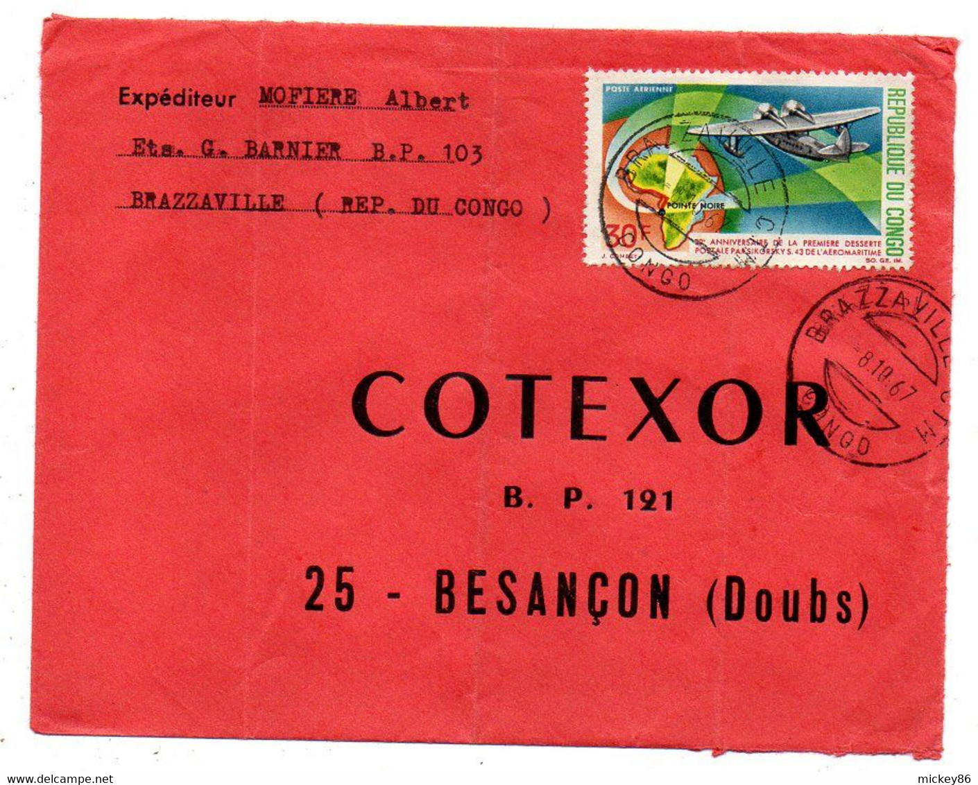 Congo -1967 -Lettre De BRAZZAVILLE CTM  Pour Besançon-25-France-tp 30ans Aéropostale Liaison..seul Sur Lettre...à Saisir - Sammlungen