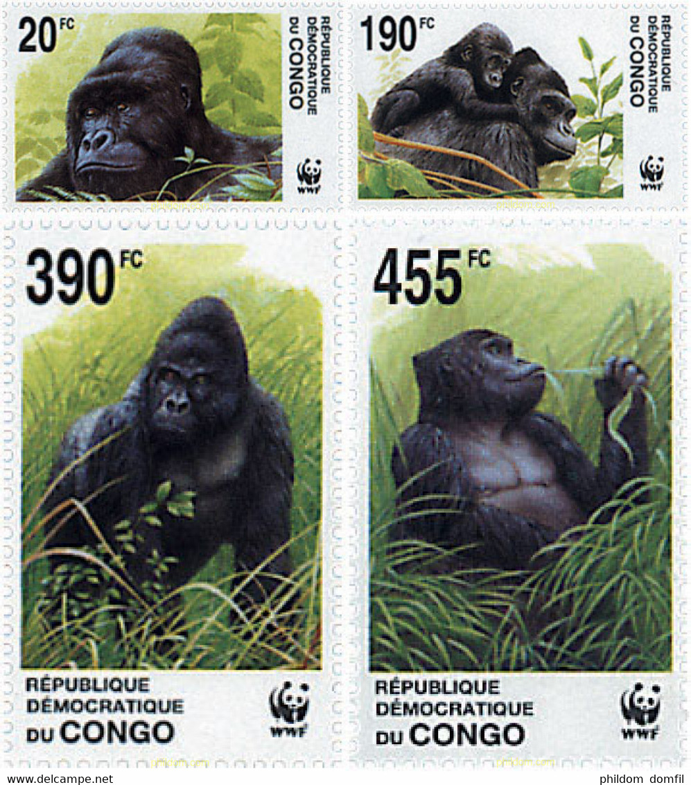 117252 MNH CONGO. República Democrática 2002 WWF. GORILA DE MONTAÑA - Oblitérés