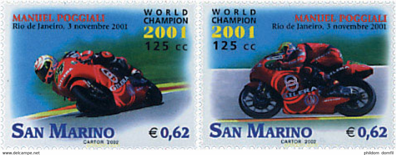 87306 MNH SAN MARINO 2002 HOMENAJE A MANUEL POGGIALI CAMPEON DEL MUNDO DE 125 CC - Used Stamps