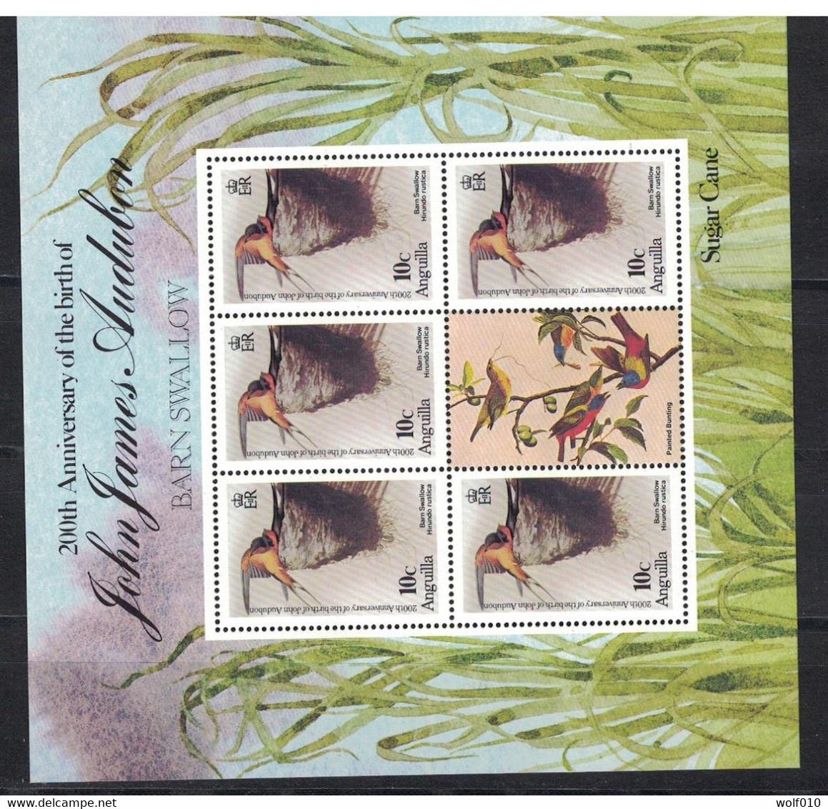 Anguilla. 1985. Barn Swallow. Audubon. MNH Sheet 5 And Label. SCV = 6.25 - Golondrinas