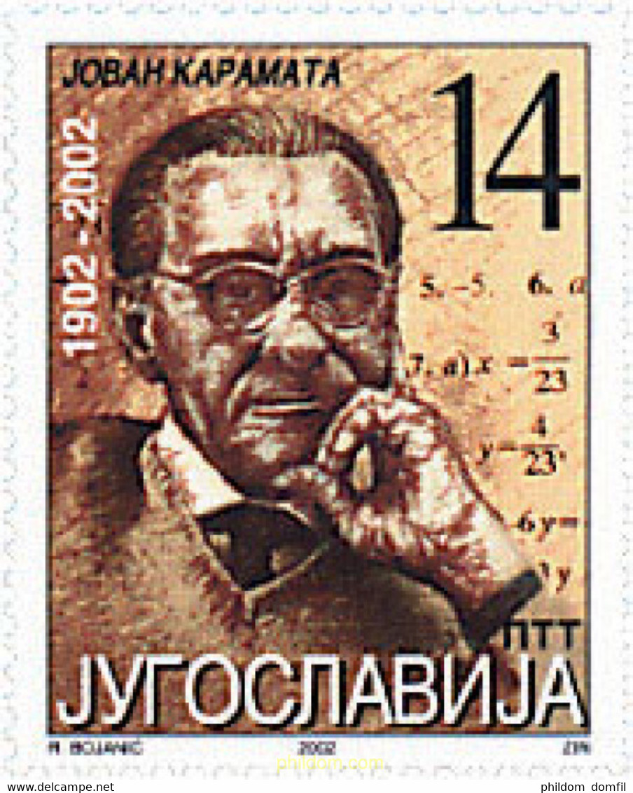 89382 MNH YUGOSLAVIA 2002 CENTENARIO DEL NACIMIENTO DE JOVAN KARAMATA - Used Stamps