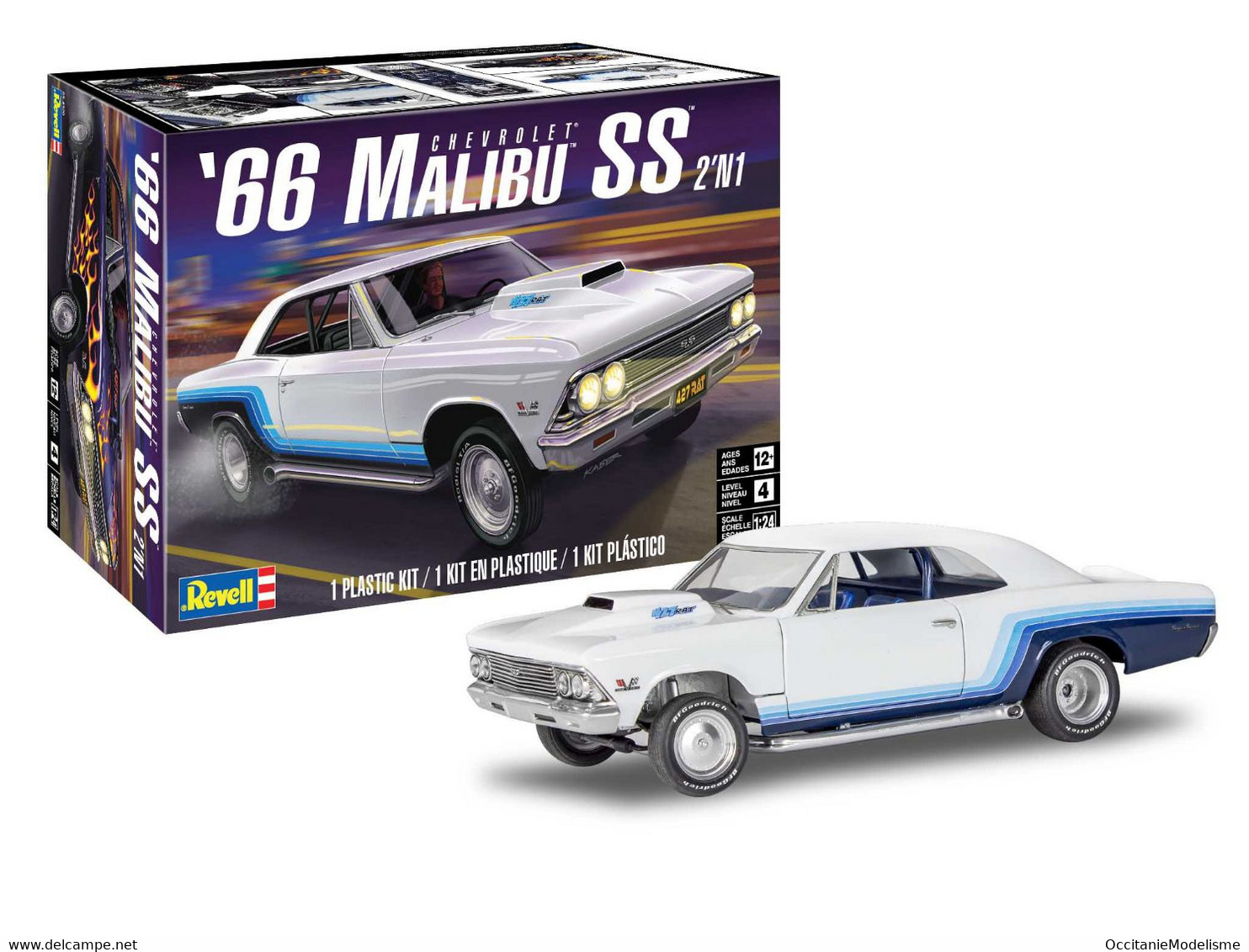 Revell - CHEVROLET MALIBU SS 1966 2N'1 Maquette Kit Plastique Réf. 14520 85-4520 Neuf NBO 1/24 - Voitures