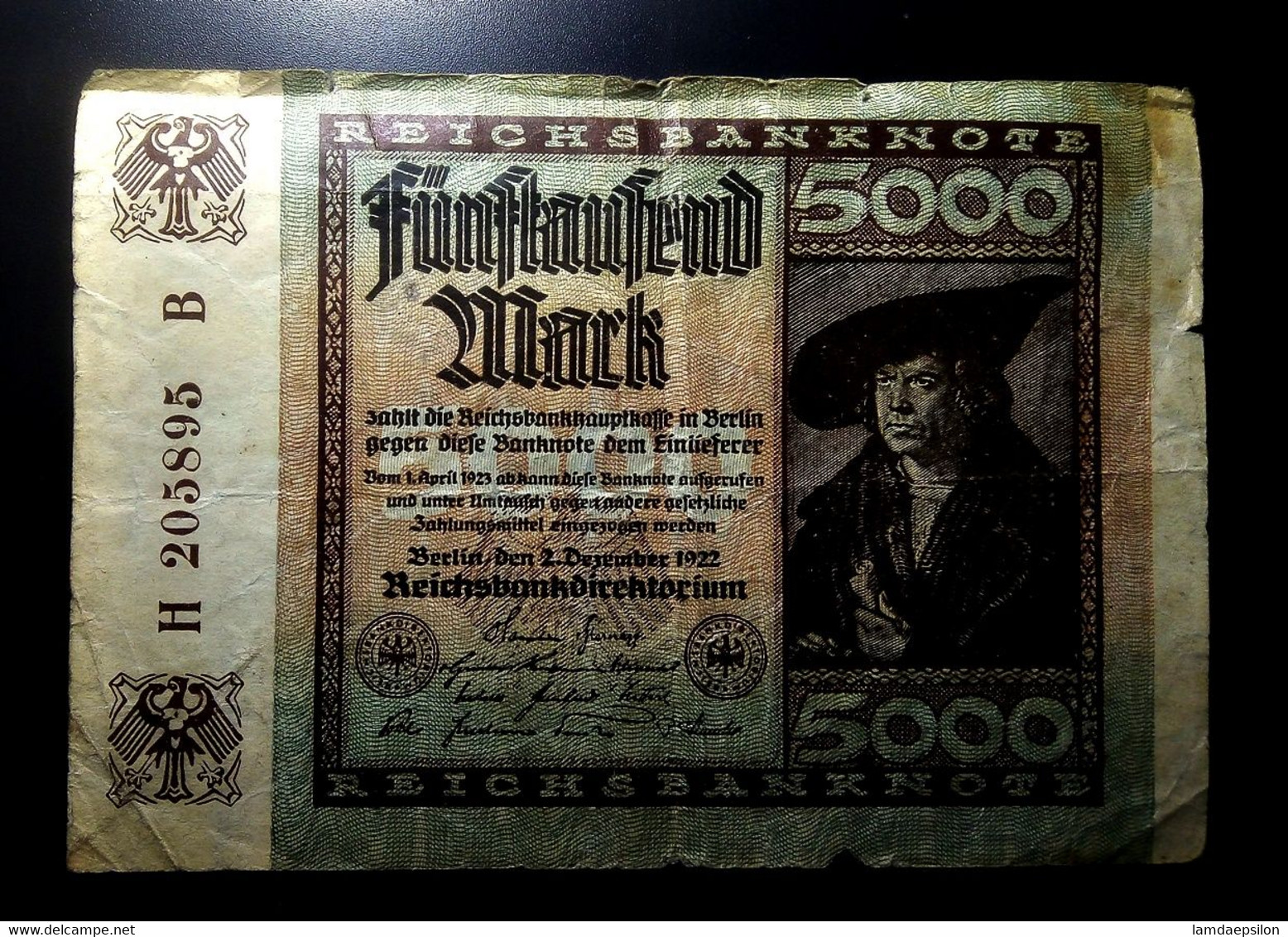 A7  ALLEMAGNE   BILLETS DU MONDE     GERMANY  BANKNOTES  5000 MARK 1922 - Sammlungen