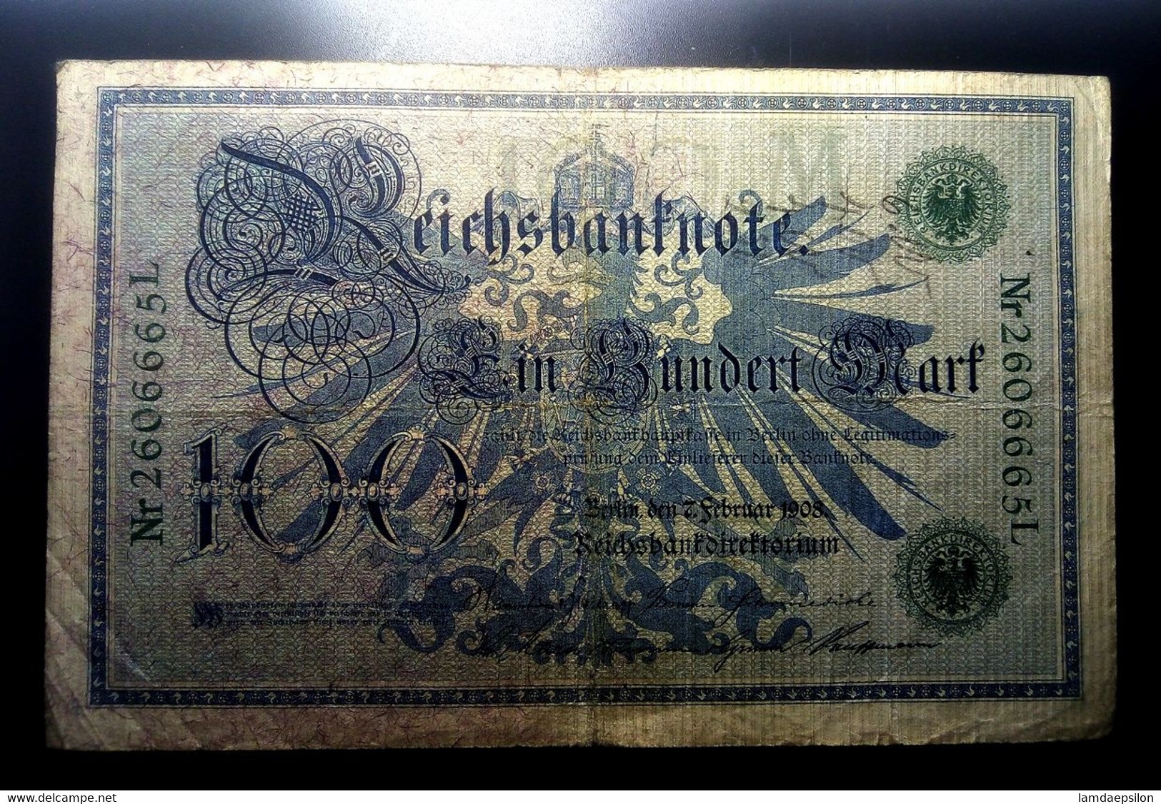 A7  ALLEMAGNE   BILLETS DU MONDE     GERMANY  BANKNOTES  100  MARK 1908 - Sammlungen