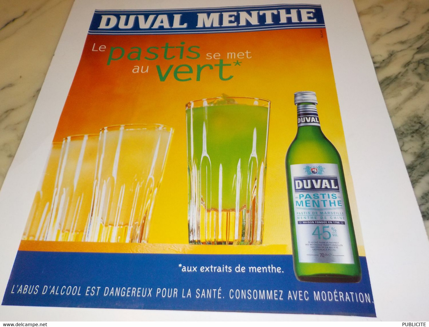 ANCIENNE PUBLICITE LE PASTIS VERT DUVAL MENTHE 1997 - Alcools