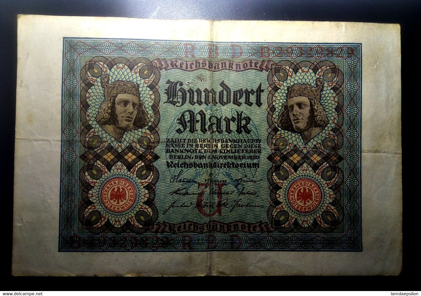 A7  ALLEMAGNE   BILLETS DU MONDE     GERMANY  BANKNOTES  100  MARK 1920 - Sammlungen