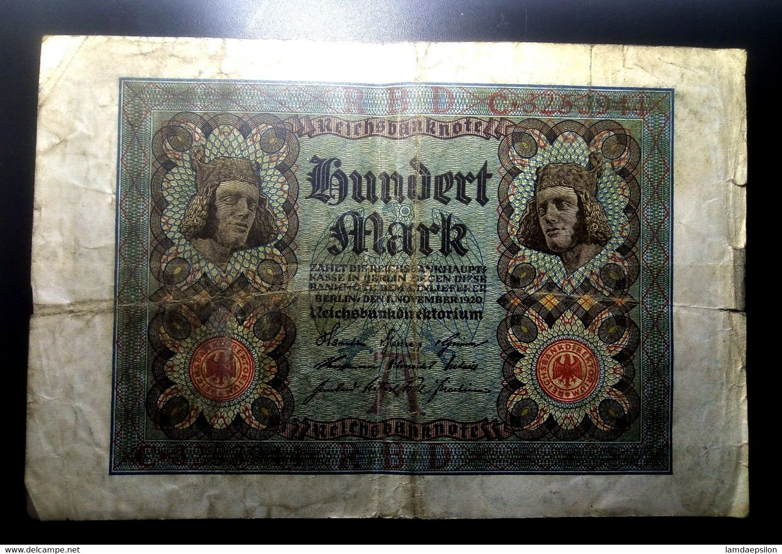 A7  ALLEMAGNE   BILLETS DU MONDE     GERMANY  BANKNOTES  100  MARK 1920 - Collezioni