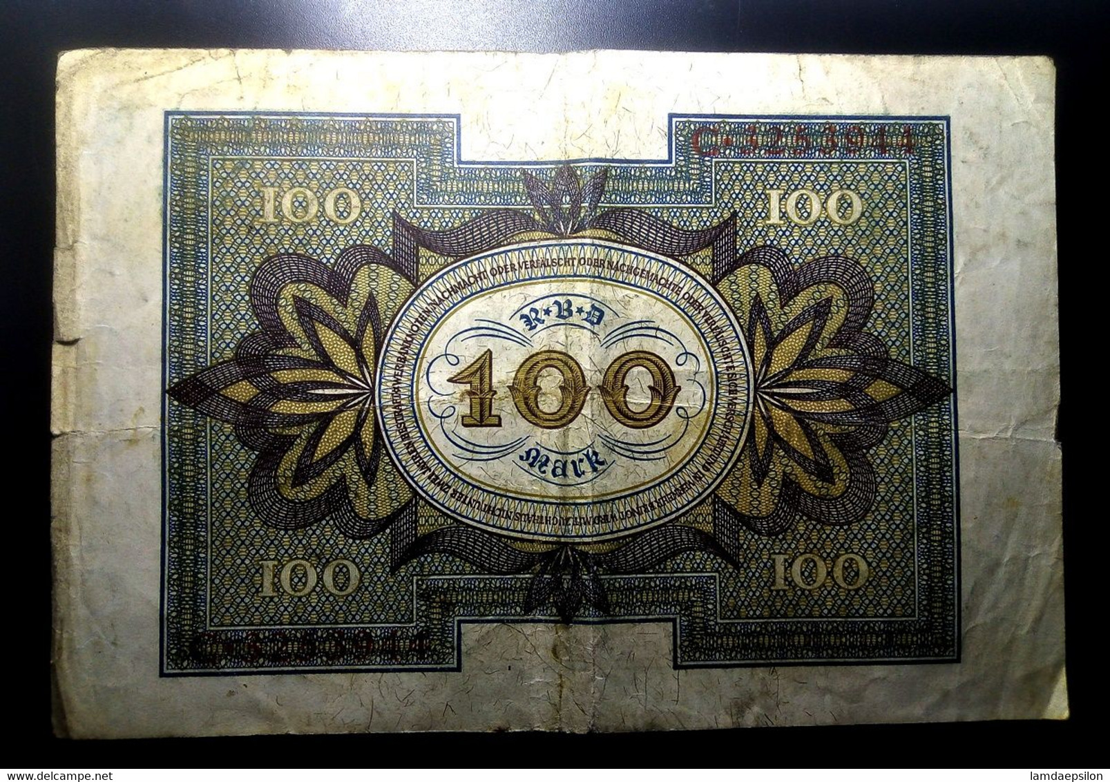 A7  ALLEMAGNE   BILLETS DU MONDE     GERMANY  BANKNOTES  100  MARK 1920 - Collezioni