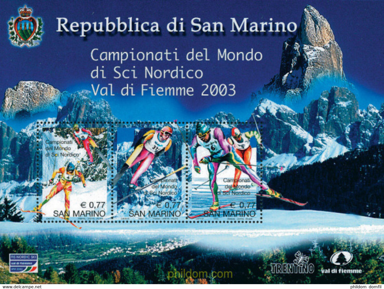 114640 MNH SAN MARINO 2003 CAMPEONATO DEL MUNDO DE ESQUI - Oblitérés