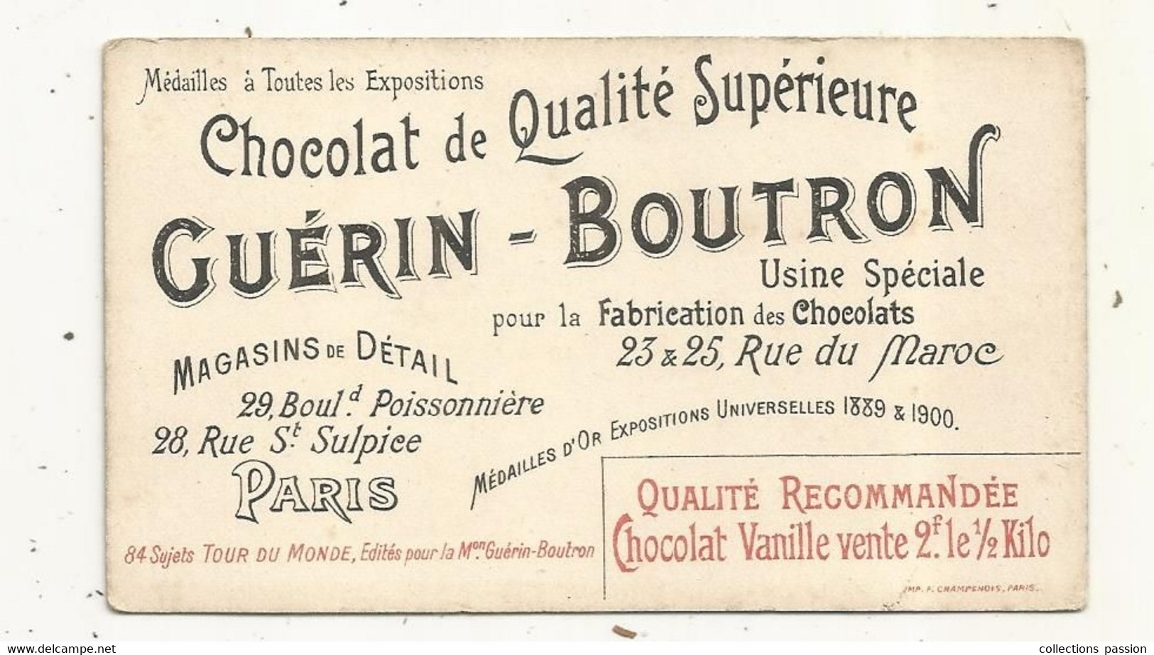 Chromo , Chocolat GUERIN-BOUTRON, Le Tour Du Monde En 84 étapes , EN CORSE, BONIFACIO, 2 Scans - Guerin Boutron