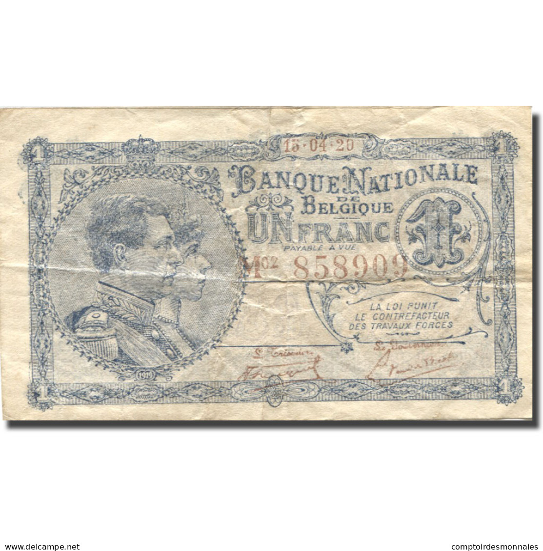 Billet, Belgique, 1 Franc, 1920, 1920-04-15, KM:92, TB+ - 1 Franco