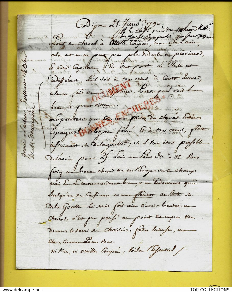 1790  Dijon Lettre Pour Bureau Rue Vivienne Paris Siège Compagnie Des Indes  LA LETTRE PARLE DE Magon De La Value V.HIST - Documents Historiques
