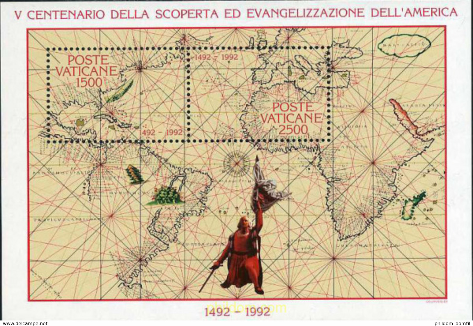 117042 MNH VATICANO 1992 5 CENTENARIO DEL DESCUBRIMIENTO Y EVANGELIZACION DE AMERICA - Oblitérés