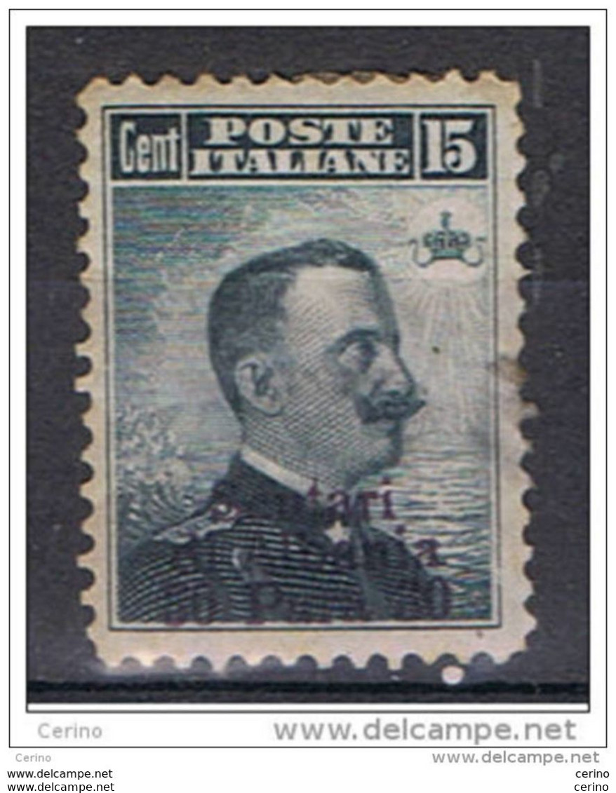 SCUTARI  D' ALBANIA:  1909/11  SOPRASTAMPATO  -  30 Pa./15 C. GRIGIO  NERO  L. -  ASSOTIGLIATO  -  SASS. 3 - Albania