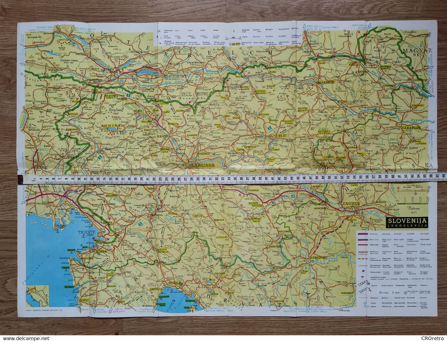 SLOVENIA (ex Yugoslavia), Vintage Tourist Map & Road Map, Autokarte & Reisekarte, Year 1971 - Cartes Routières