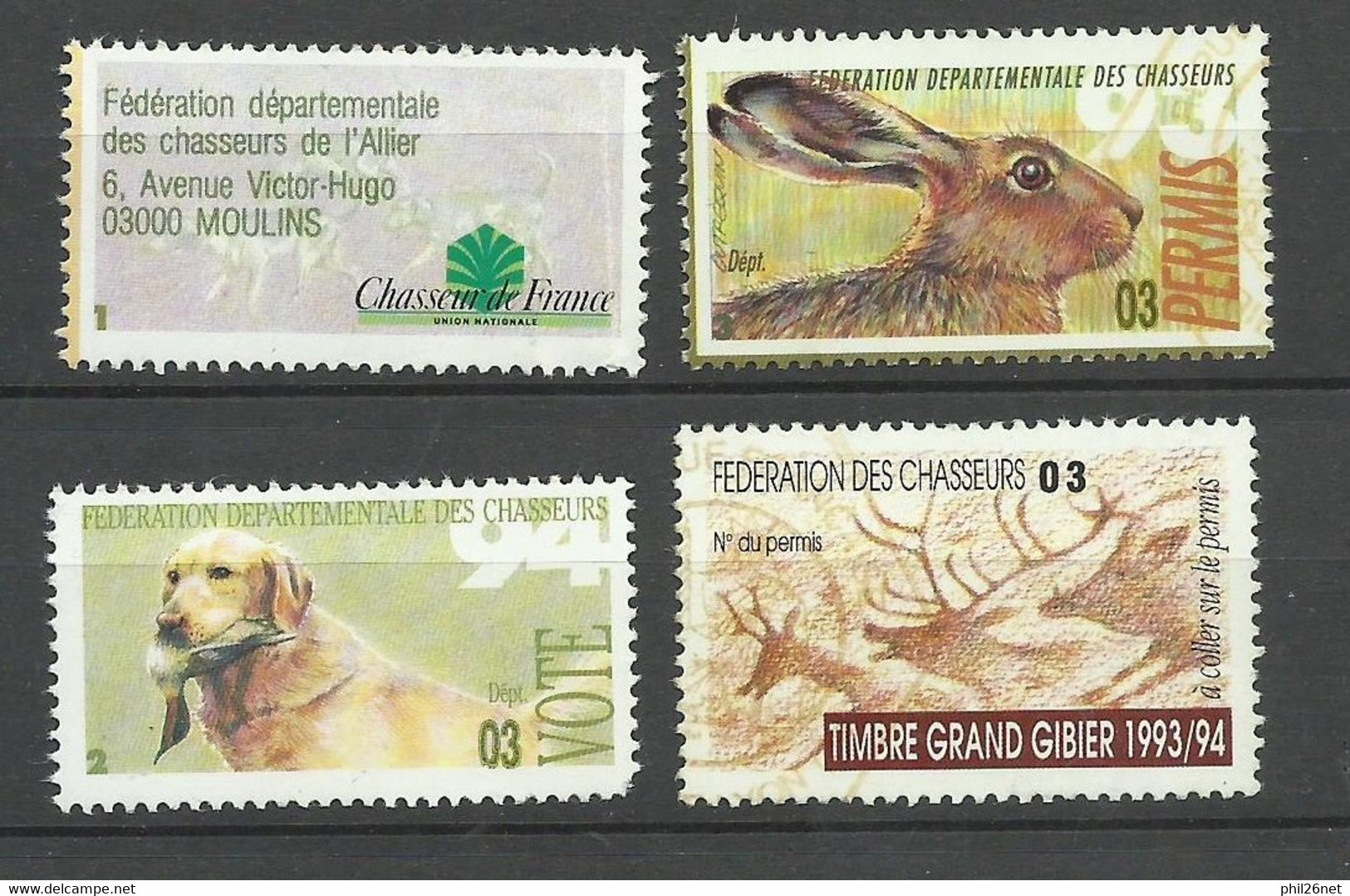 France Fiscaux Chasse 1993 Allier Permis + Vignette + Vote+ Grand Gibier Neufs * * Et (* )  B/TB  Voir Scans Soldé ! ! ! - Timbres