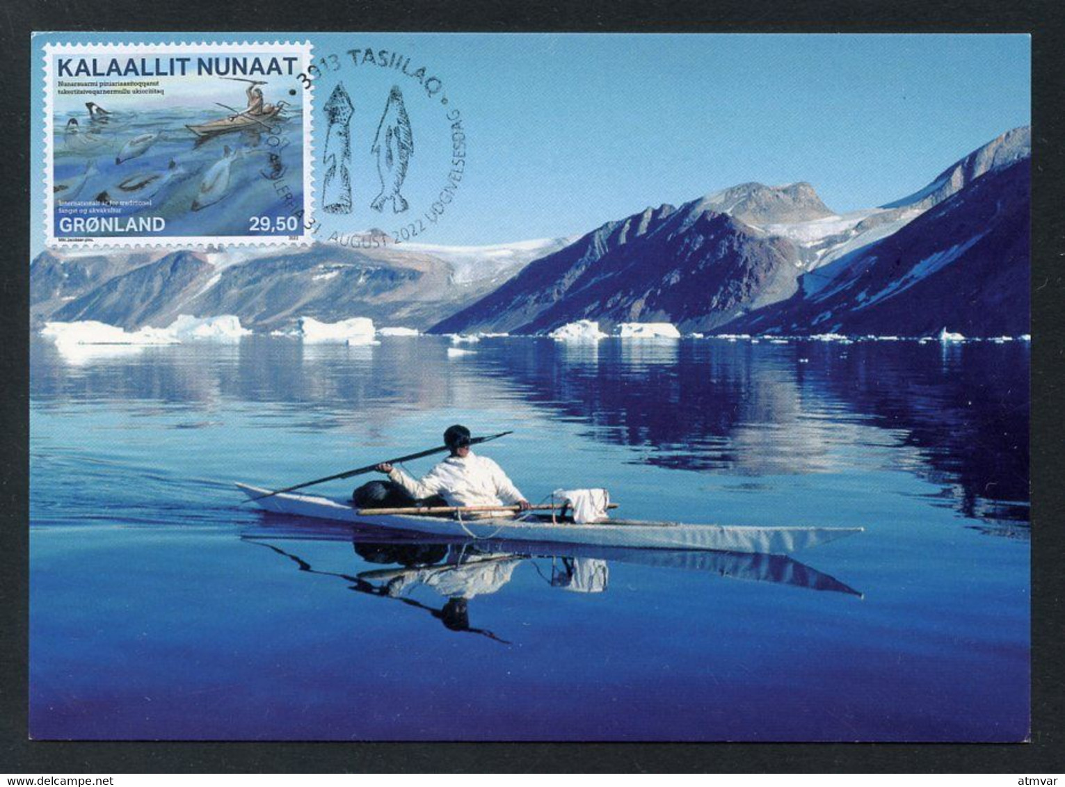 GREENLAND (2022) Carte Maximum Card - UN Year Artisanal Fisheries And Aquaculture, Chasse Phoques, Seal Hunting, Kayak - Cartas Máxima