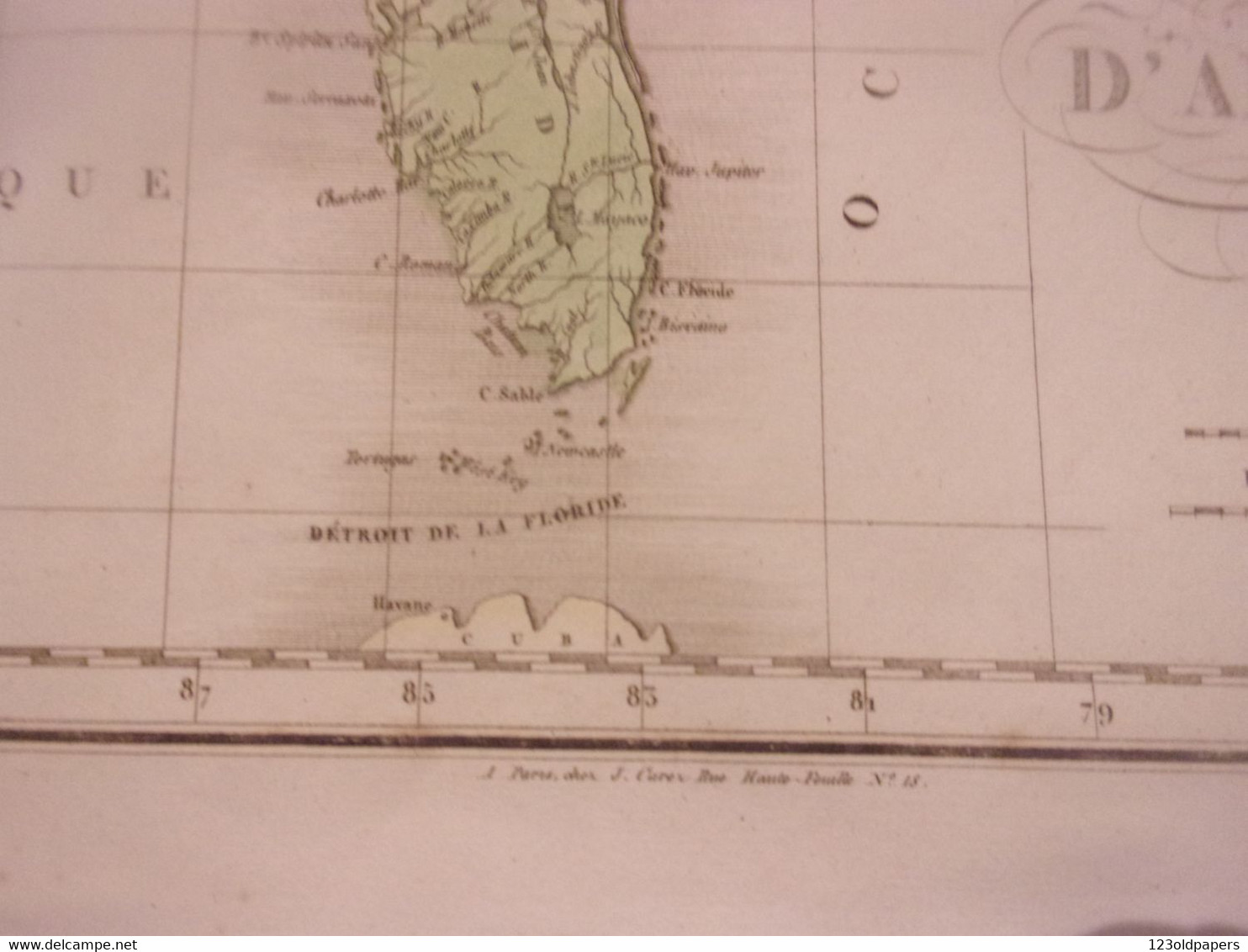 MAP COLLECTABLE RARE 1825 ORIGINAL D EPOQUE CAREZ COULEUR ETATS UNIS D AMERIQUE  70/54 CM BUCHON  USA US - Landkarten