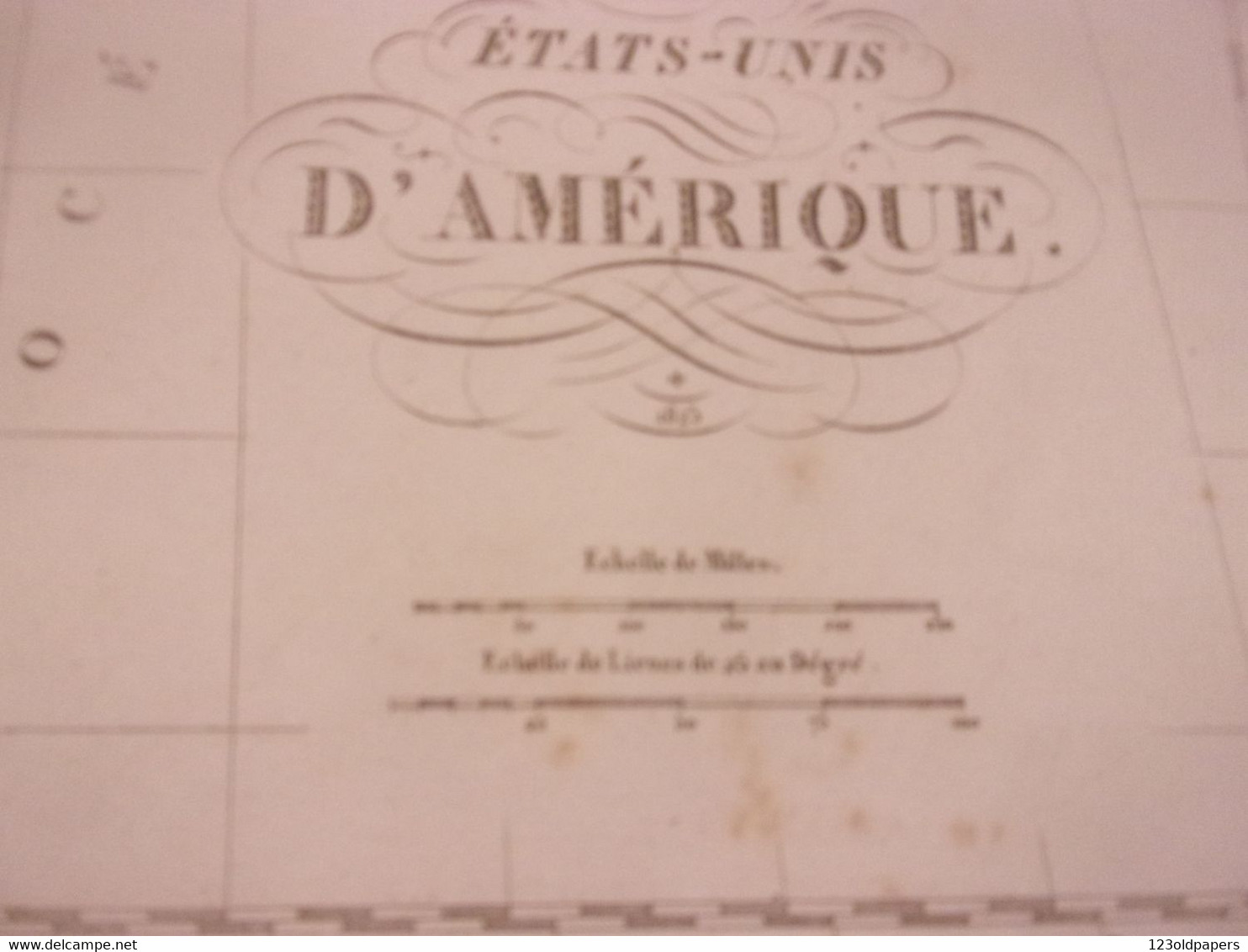 MAP COLLECTABLE RARE 1825 ORIGINAL D EPOQUE CAREZ COULEUR ETATS UNIS D AMERIQUE  70/54 CM BUCHON  USA US