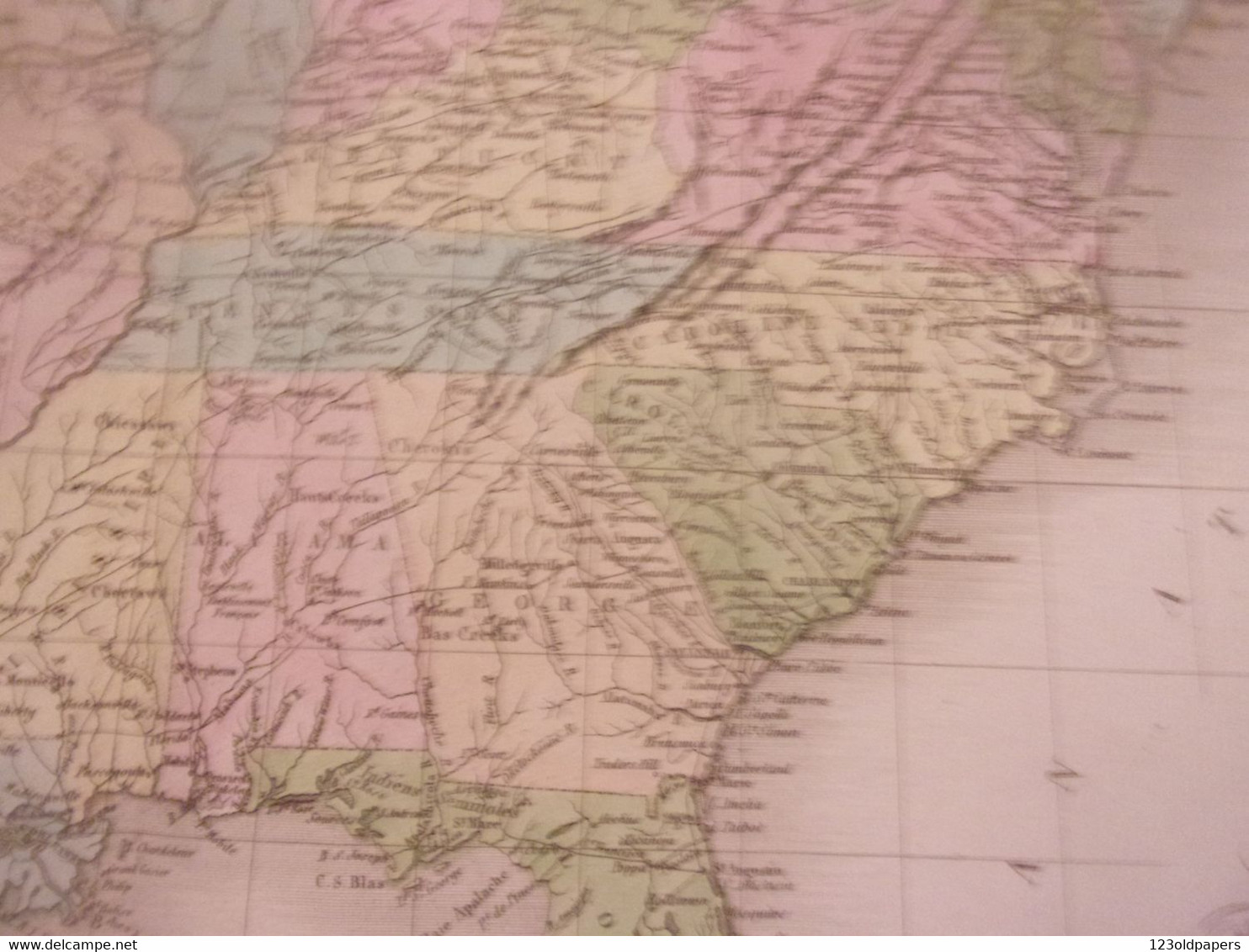 MAP COLLECTABLE RARE 1825 ORIGINAL D EPOQUE CAREZ COULEUR ETATS UNIS D AMERIQUE  70/54 CM BUCHON  USA US