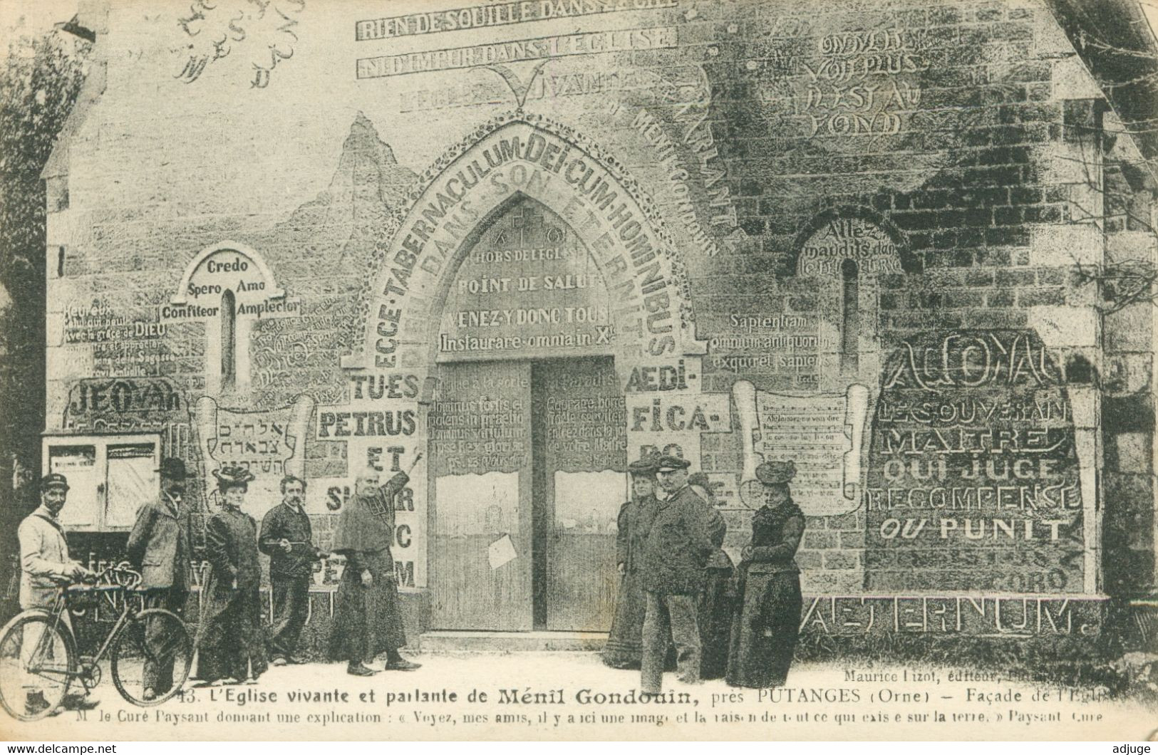 CPA 61 MÉNIL GONDOUIN Eglise Vivante - Animée- Le Curé PAYSANT Explique- Ed. Maurice Lizot Putanges * TOP*2 Scan - Putanges