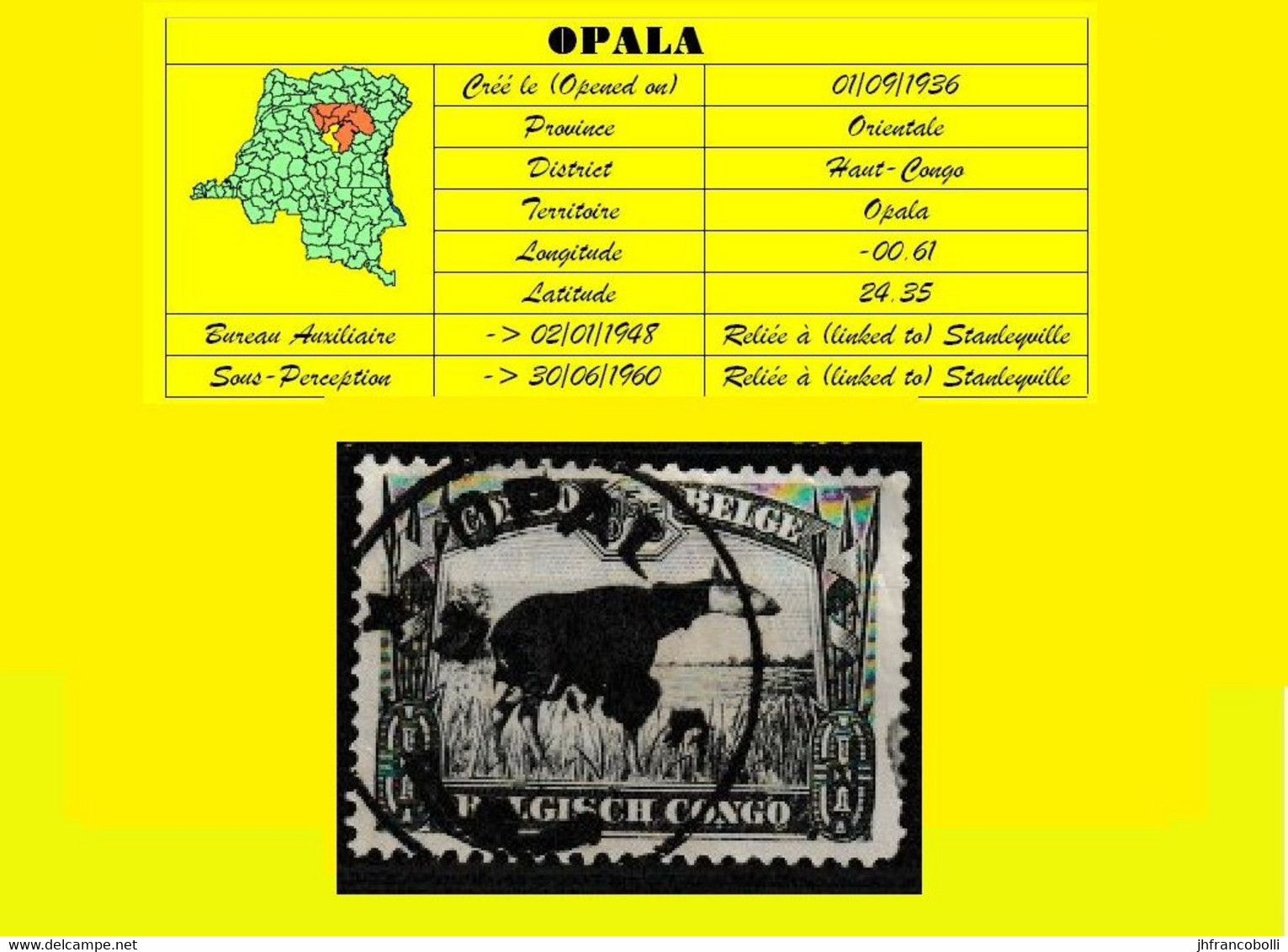 1952 (°) BELGIAN CONGO / CONGO BELGE =  COB 325 OPALA CANCELATION STUDY OKAPI - Variétés Et Curiosités