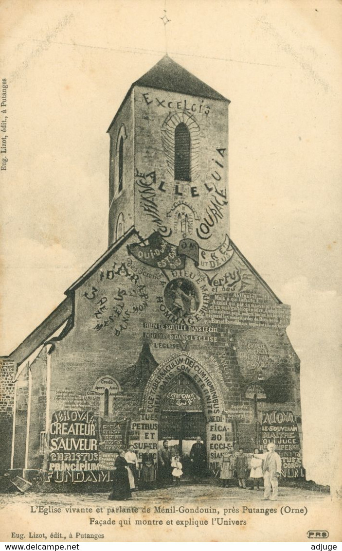 CPA 61 MÉNIL-GONDOUIN Eglise Vivante , Façade-Animation - Le Sculpteur Et M. Le Curé PAYSANT- Ed.M.Lizot Putanges*2 Scan - Putanges