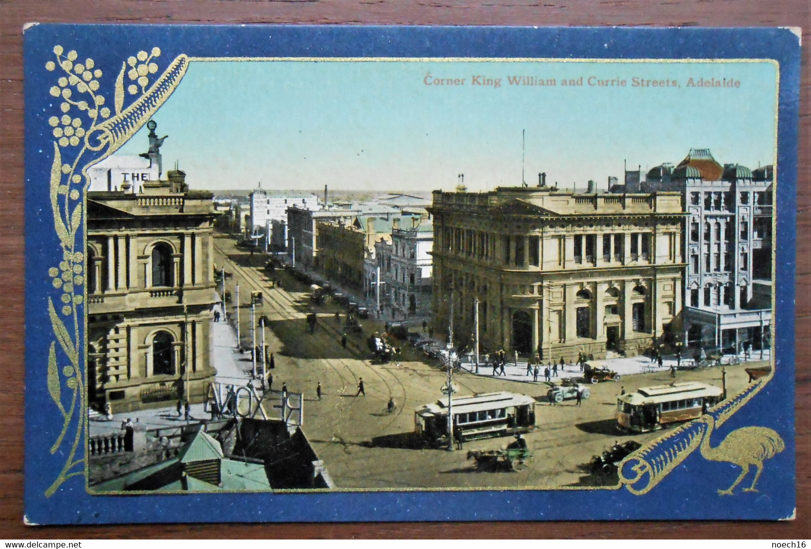CPA 1919, Australia, Adélaide - Corner King William & Currie Streets - Passe-partout Fleurs, émeu - Adelaide