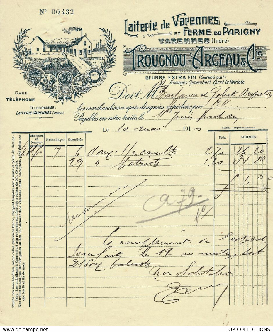 1910 LAITERIE De  VARENNES ET FERME DE PARIGNY à Varennes (Indre) Trougnou Arceau Pour Argenton  V.SCANS+HISTORIQUE - 1900 – 1949