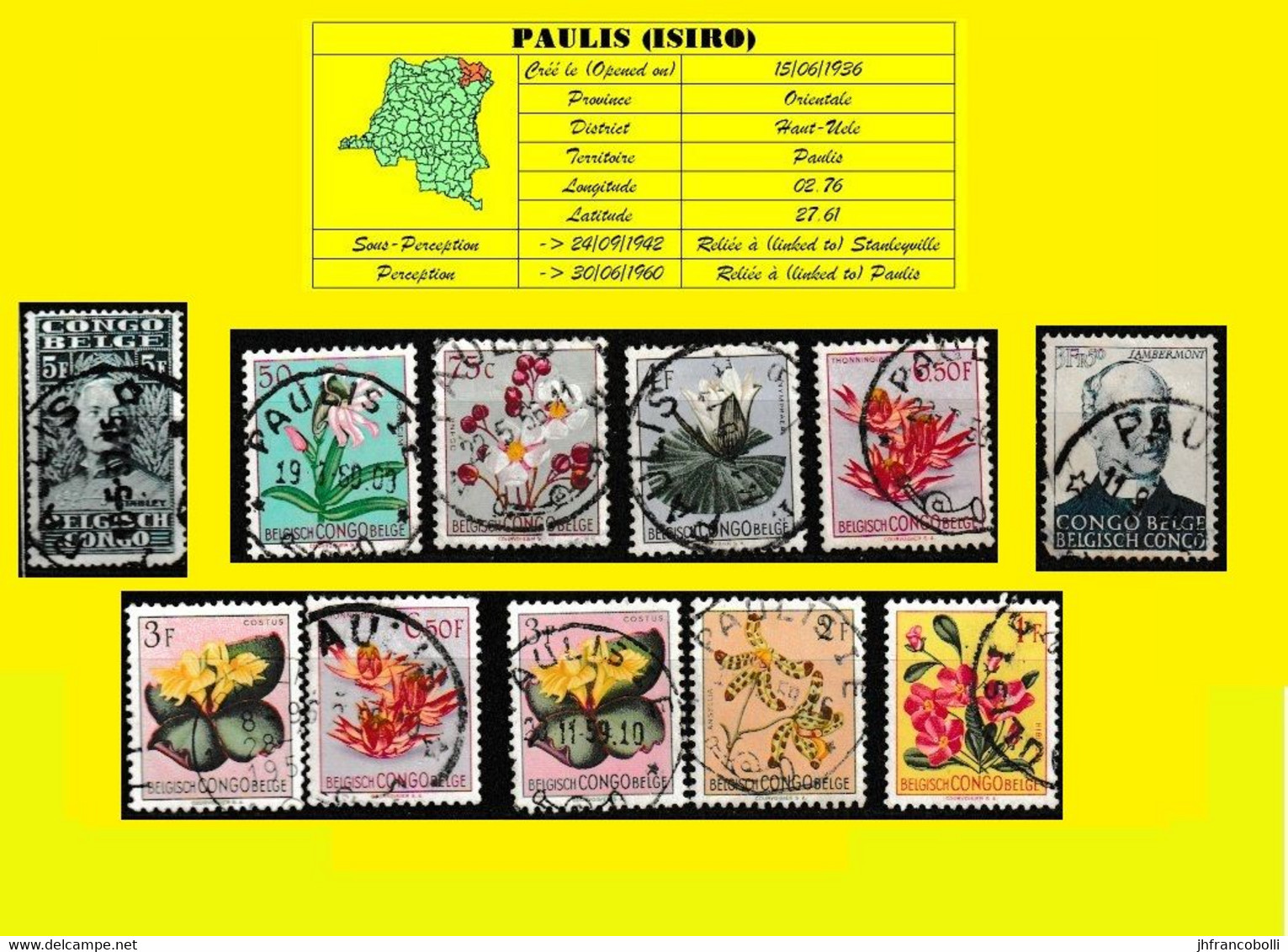 (°) BELGIAN CONGO / CONGO BELGE =  PAULIS CANCELATION STUDY = 11 STAMPS (mainly Tropical Flowers) - Varietà E Curiosità