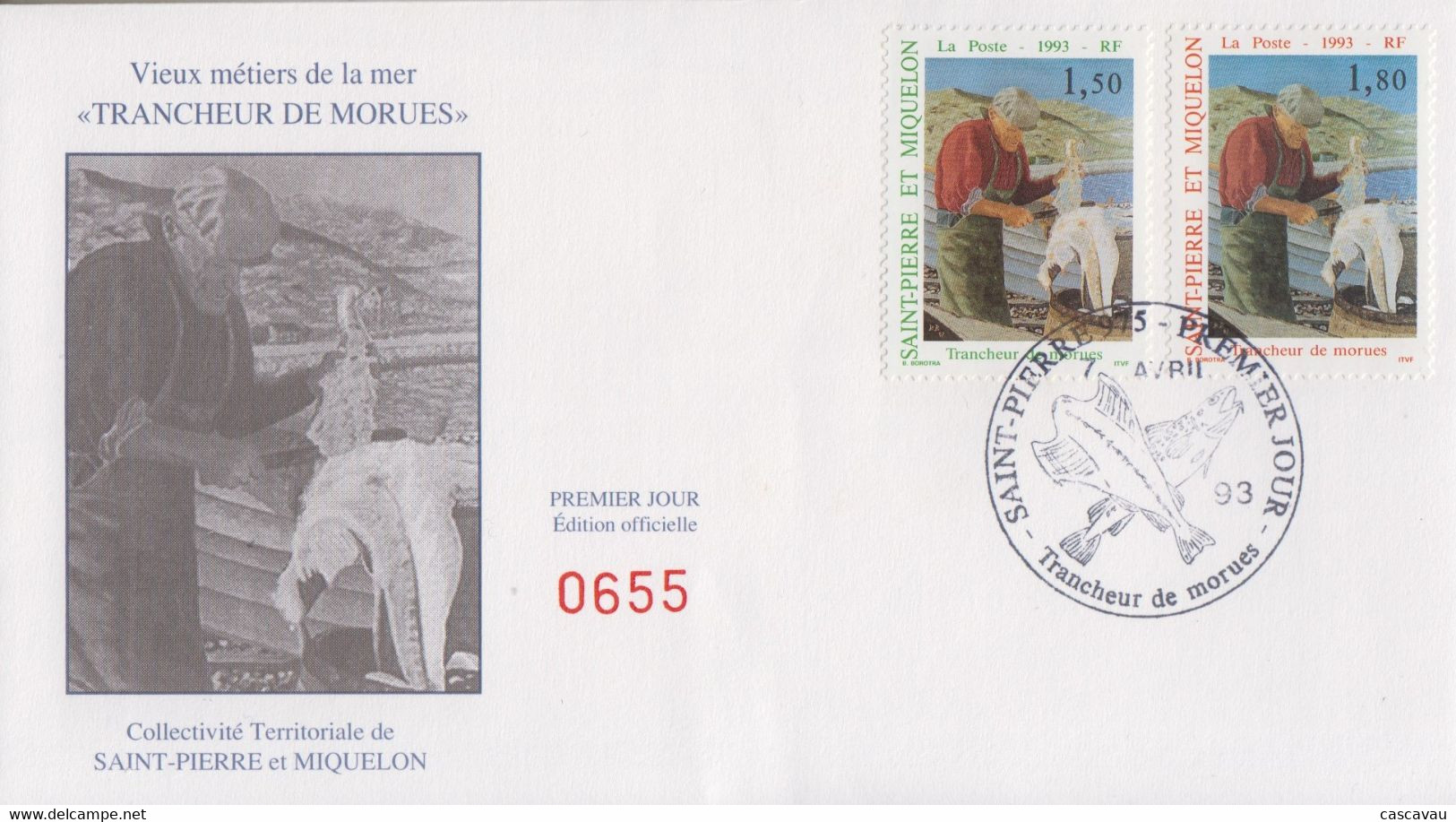 Enveloppe  FDC   1er  Jour   SAINT  PIERRE  MIQUELON   Le  Trancheur  De  Morue    1993 - FDC