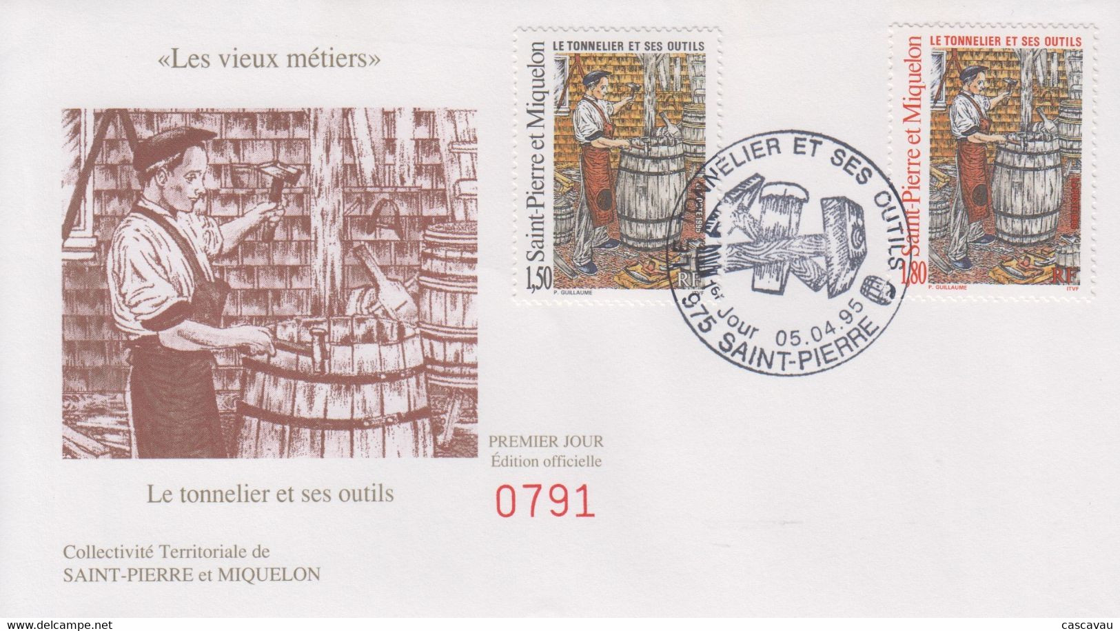 Enveloppe  FDC  1er  Jour    SAINT  PIERRE  Et  MIQUELON    Le  Tonnelier  Et  Ses  Outils   1995 - FDC