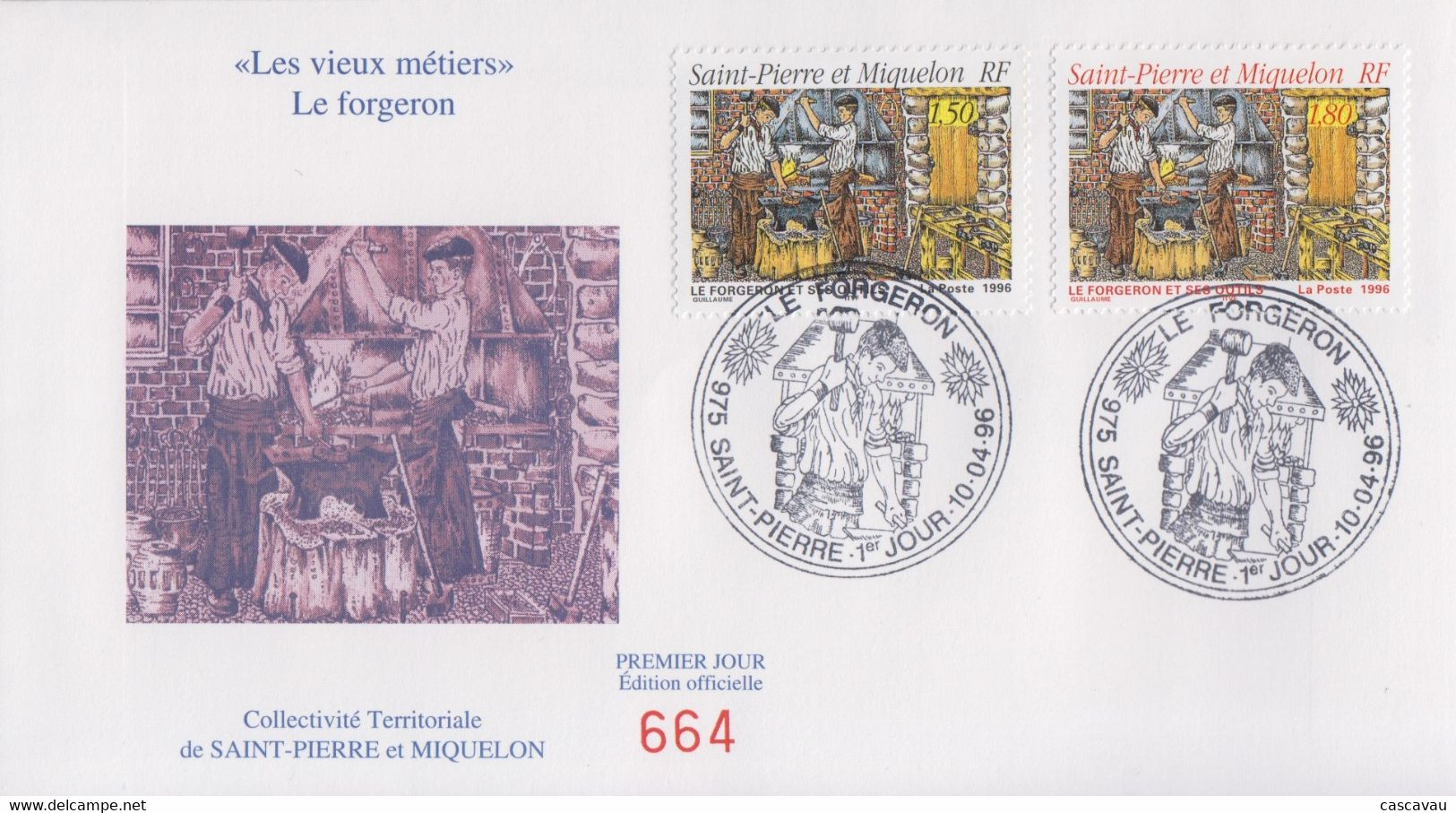 Enveloppe  FDC  1er  Jour    SAINT  PIERRE  Et  MIQUELON   Les  Vieux  Métiers  :  Le   Forgeron   1996 - FDC