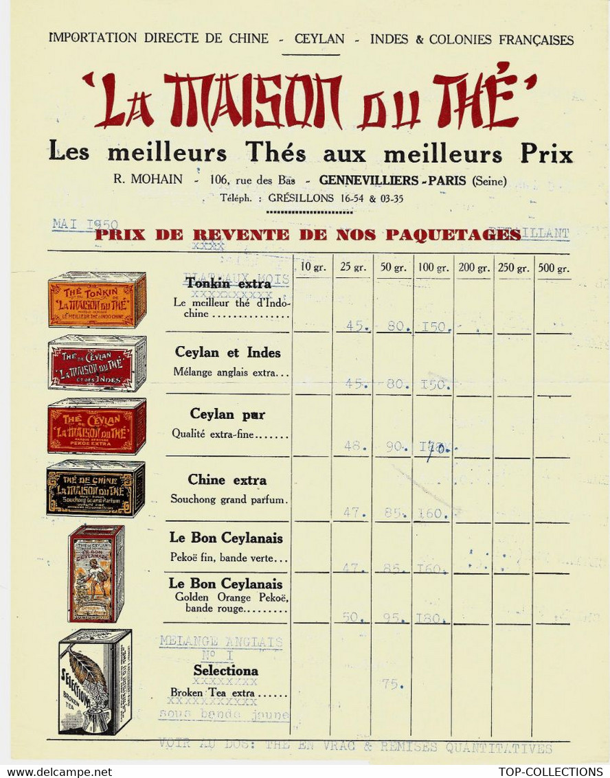 1950 Thés ENTETE "LA MAISON Du Thé" Gennevilliers Paris Seine  BOITES EN TOLE ET  PRIX B.E.V.SCANS+HISTORIQUE - 1950 - ...