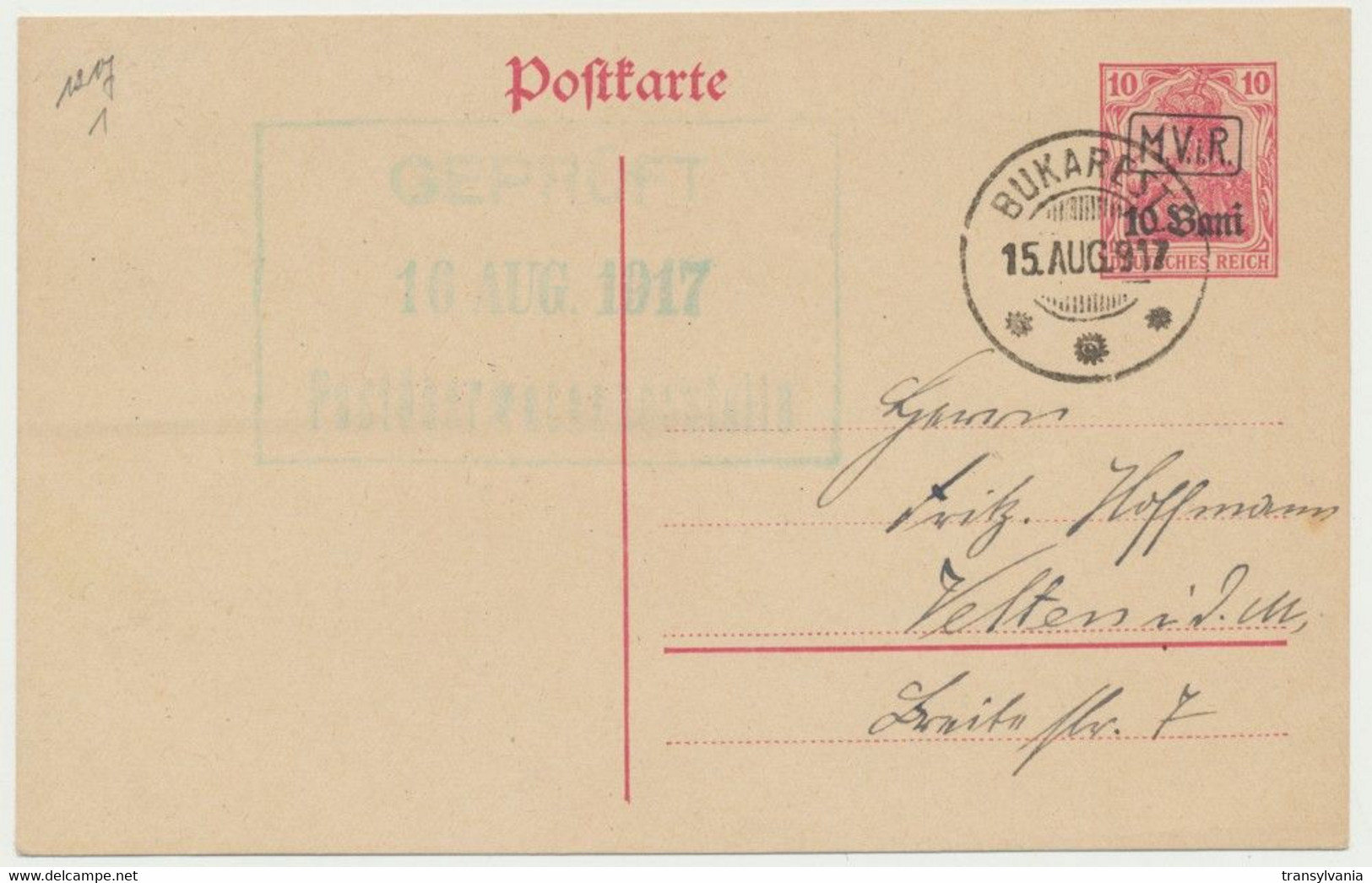 WW1 Germany Occupation In Romania 1917 MViR Overprinted Stationary Card Mailed Censored From Bucharest - Ocupaciones