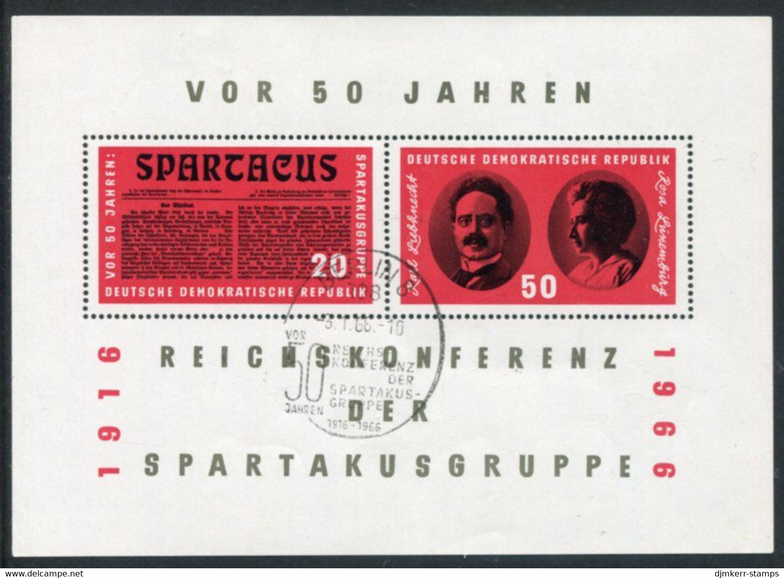 DDR / E. GERMANY 1966 Spartacus Conference Anniversary Block Used.  Michel Block 25 - Gebruikt