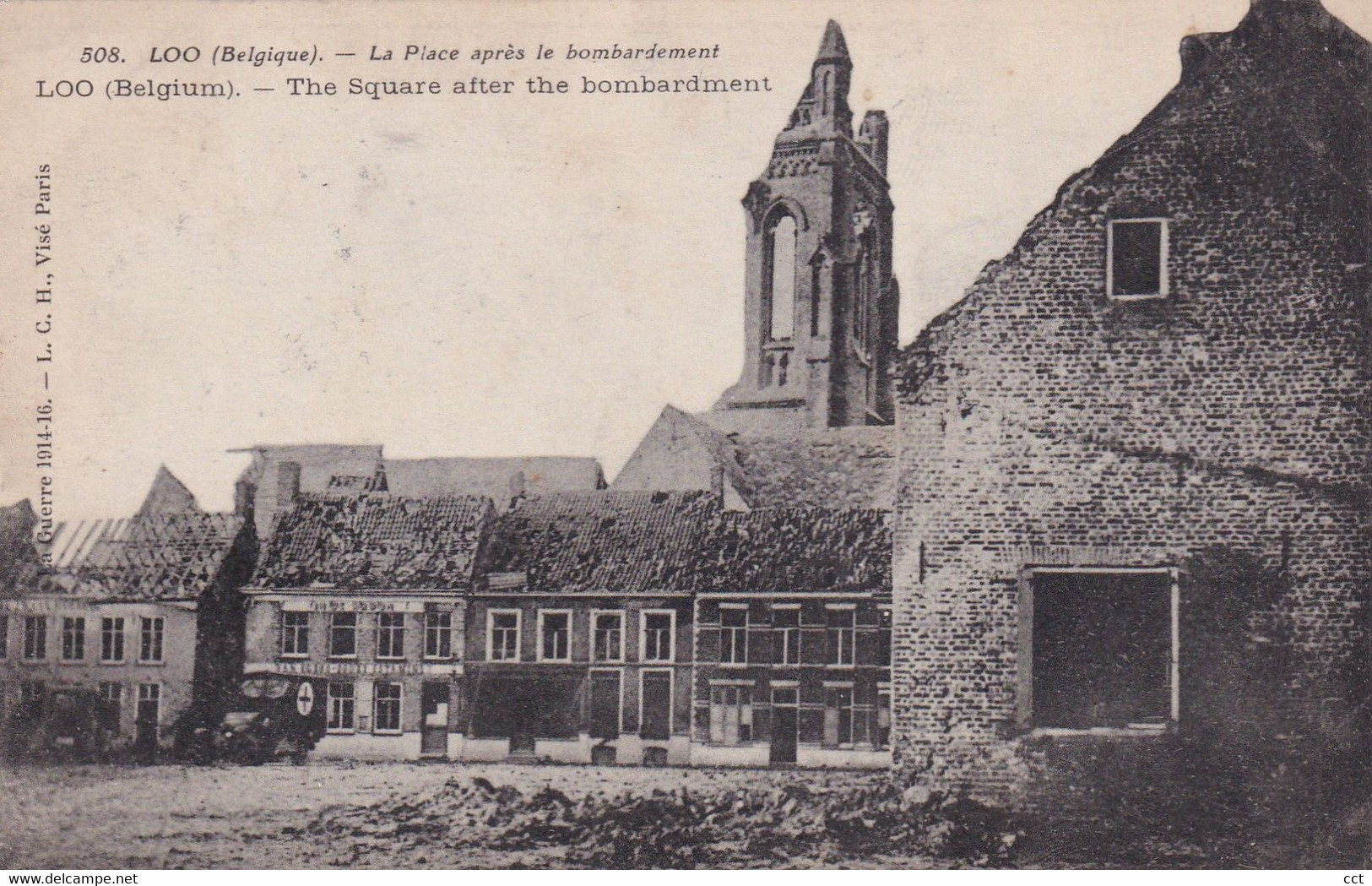 Loo  Lo-Reninge  La Place Après Le Bombardement - Lo-Reninge