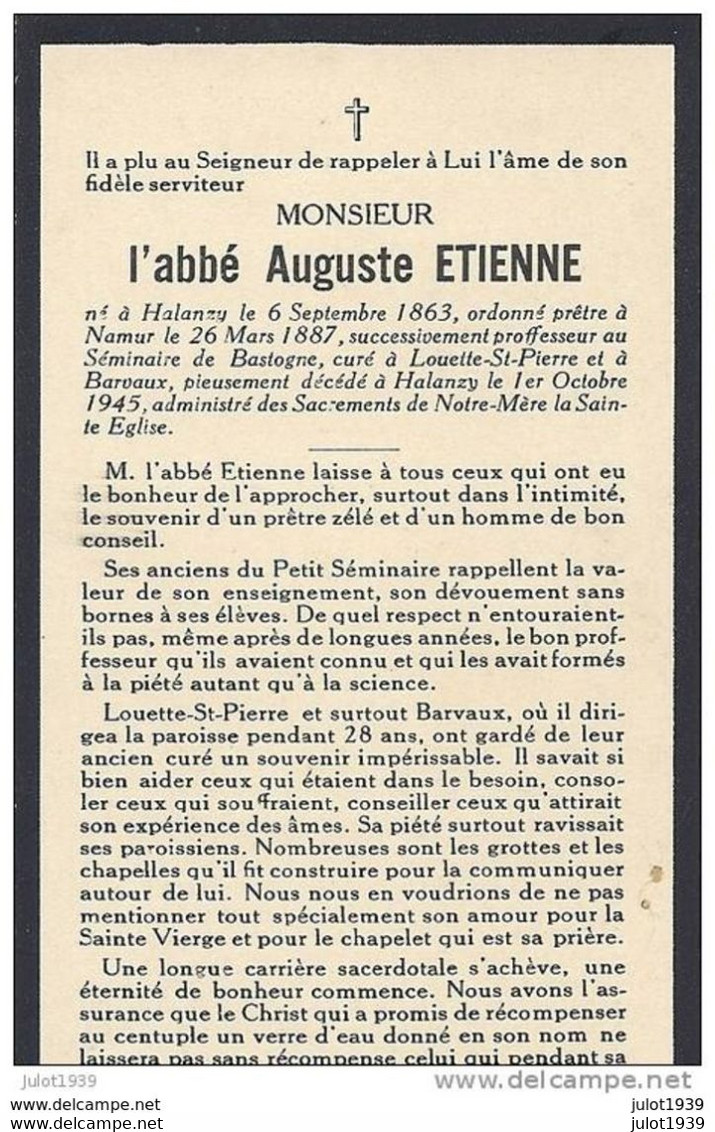 LOUETTE - SAINT - PIERRE  ..-- Monsieur L ' ABBE Auguste ETIENNE , Né En 1863 à HALANZY , Y Décédé En 1945 . - Gedinne