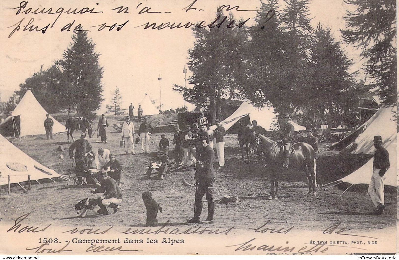 CPA MILITARIAT - Campement Dans Les Alpes - Cheval - Dos Non Divisé - Manovre