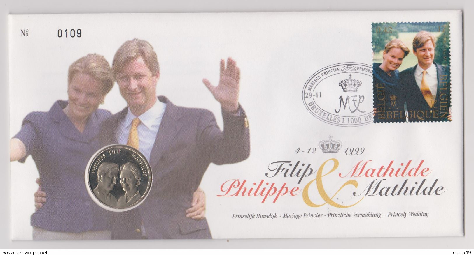 N°2856 - NUMISLETTER - MARIAGE PRINCIER De  PHILIPPE Et MATHILDE -  4-12-1999 - Numisletter