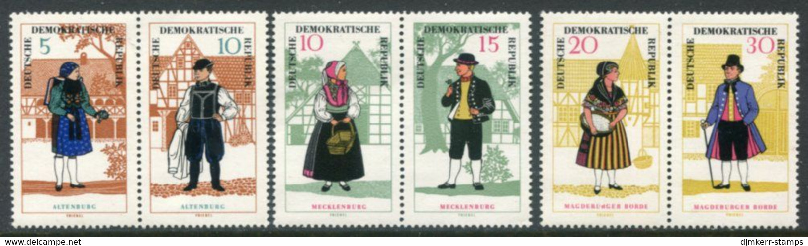 DDR / E. GERMANY 1966 Traditional Costumes Pairs  MNH / **.  Michel  1214-19 - Nuevos