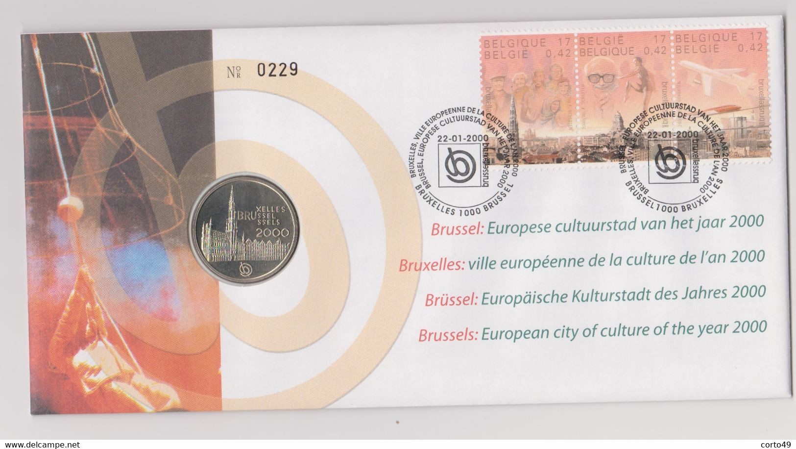 N°2882/2884 - NUMISLETTER -  BRUXELLES - VILLE EUROPEENNE DE LA CULTURE DE L' AN 2000 -  22-1-2000 - Numisletters