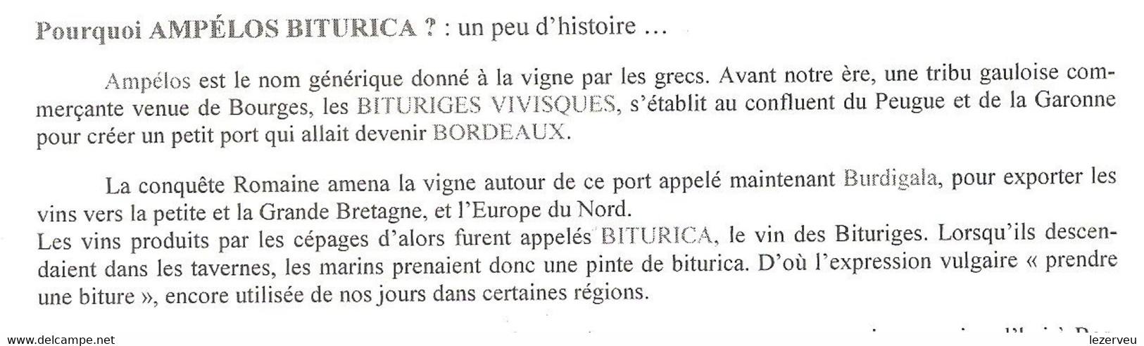 ETIQUETTE VIN BORDEAUX AMPELOS BITURICA HOMMAGE AUX BITURIGES PEUPLADE GAULOISE Cf Commentaires En Annexe - Popoli