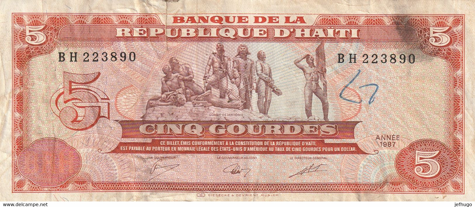 BILLET HAITI 5 GOURDES 1987  SCAN .SCOTTCHE - Haïti