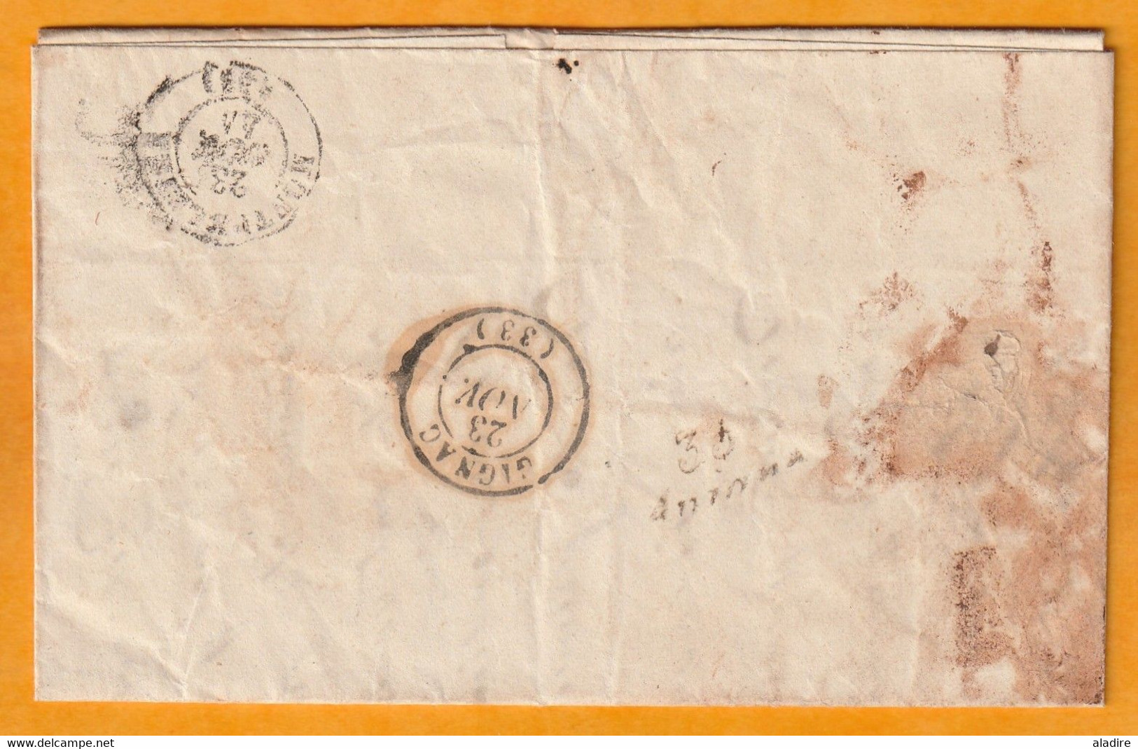 1840 - Petit Cachet Cessenon Sur Orb Sur LAC Vers 33 ANIANE, Hérault - Cursive Arrivée - Taxe 2 - 1801-1848: Voorlopers XIX