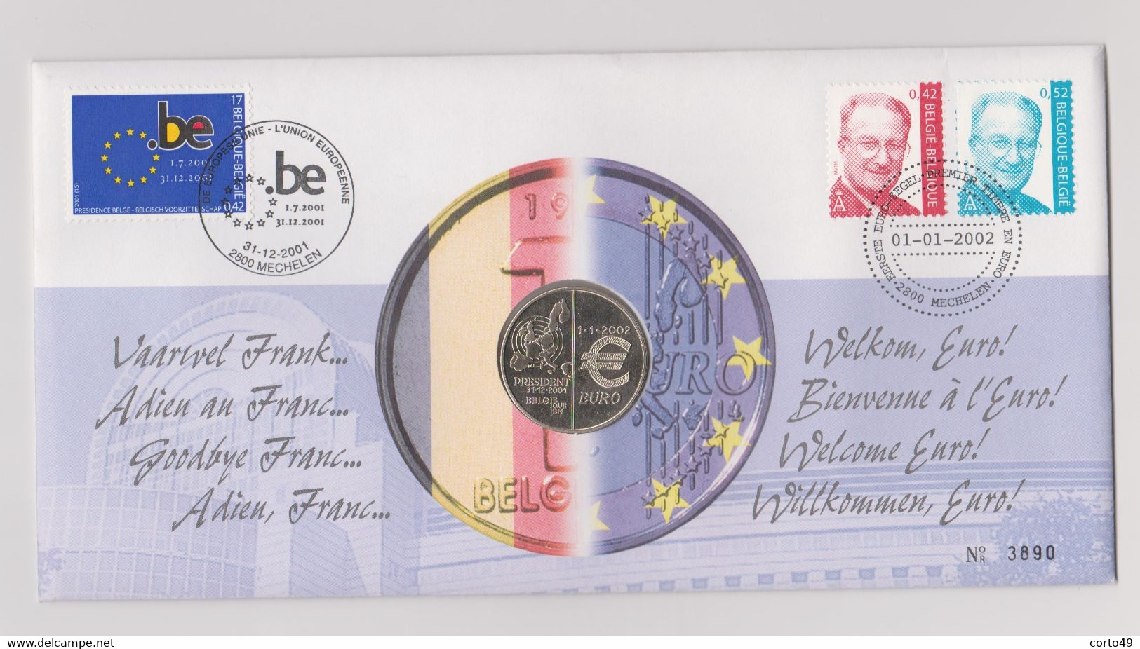 N°3014/3050/3051 - NUMISLETTER "ADIEU AU FRANC ... BIENVENUE A L' EURO ! " Cachet 31-12-2001 Et 01-01-2002 - Numisletters