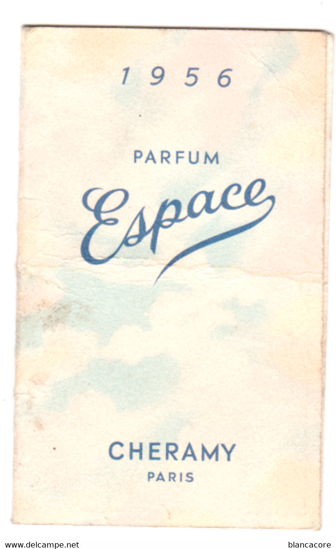 Carte Parfumée Calendrier 1956 Parfum ESPACE  CHERAMY à PARIS Coiffeur Hebras à Donzy - Anciennes (jusque 1960)