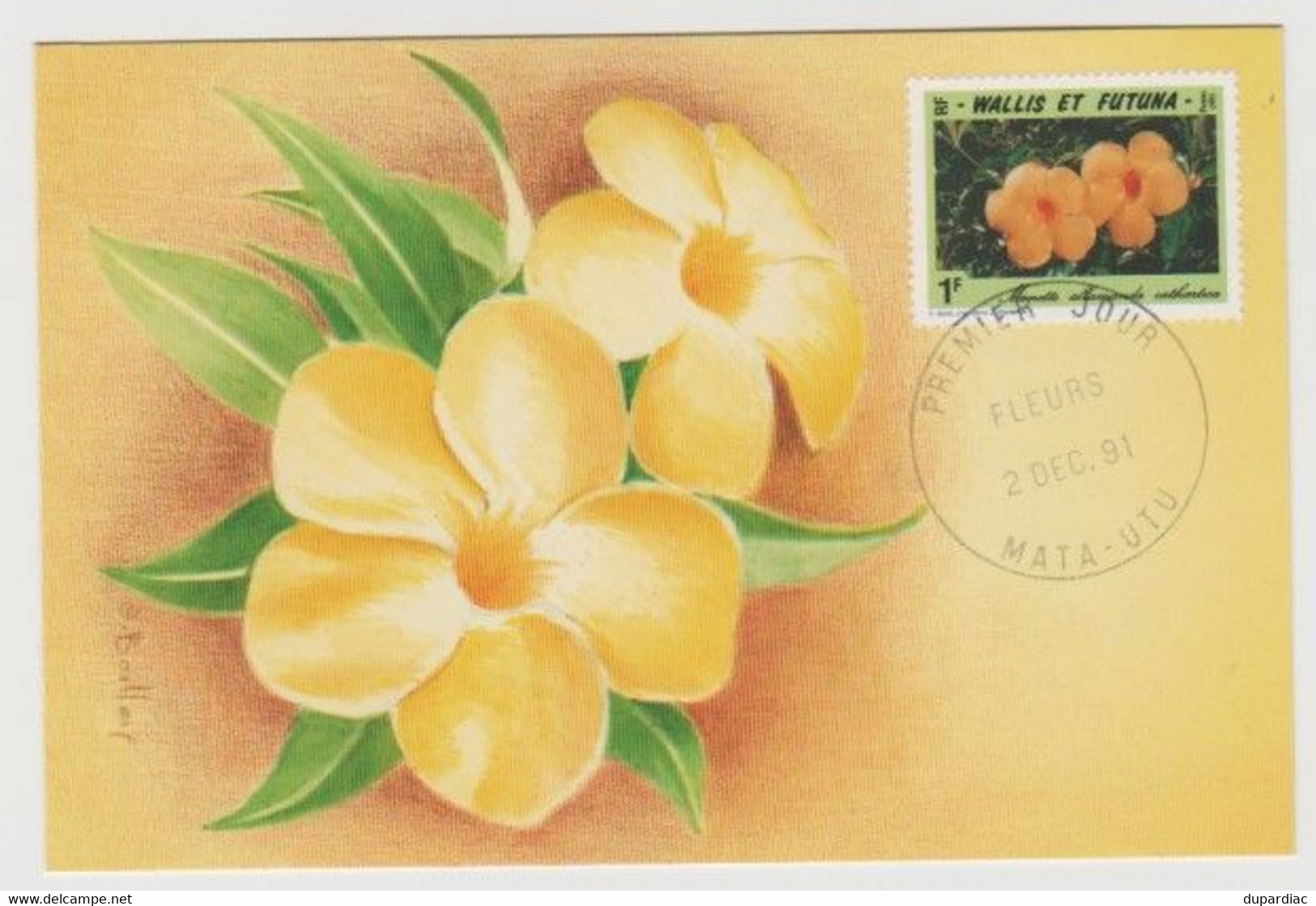 986 - Wallis Et Futuna /  Premier Jour MATA-UTU : Fleurs, Monette, 2 Déc. 91 (Illustration O. Baillais). - Wallis Et Futuna