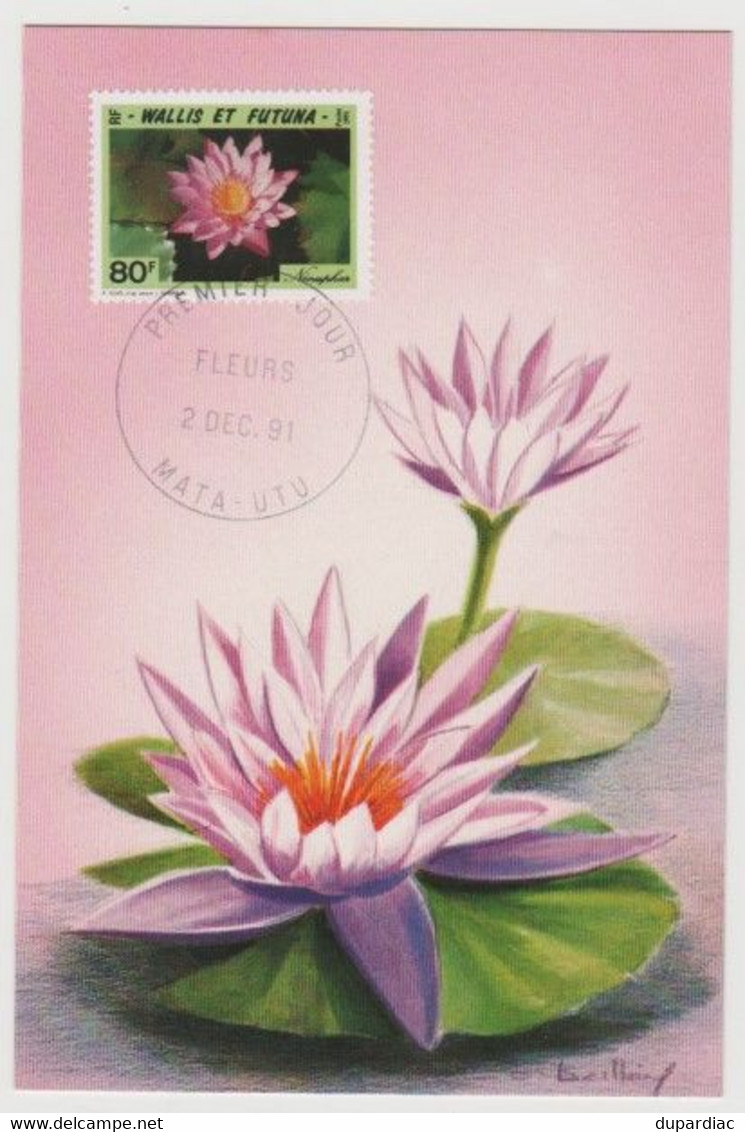 986 - Wallis Et Futuna /  Premier Jour MATA-UTU : Fleurs, Nénuphar, 2 Déc. 91 (Illustration O. Baillais). - Wallis Et Futuna